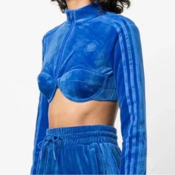 adidas X Jeremy Scott Blue Luxe Velour Crop Top Track Suit NWT - Picture 2 of 10